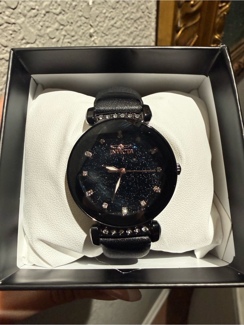Invicta Black Sparkle Dial Women's Watch with Rose-Gold Hands